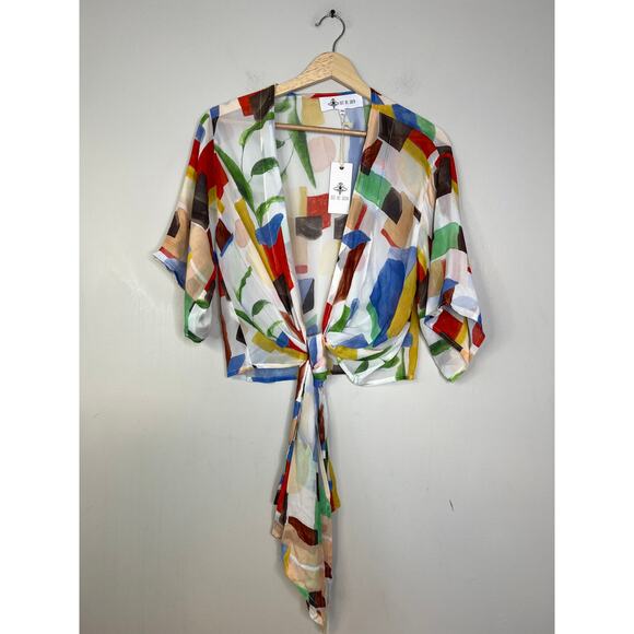 NWT Just Bee Queen Wrap Top and Minela Ruched Skirt SET in Abstract Leaf Print - Picture 3 of 12